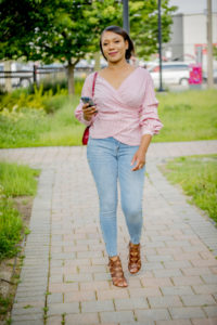 Ruffled wrap blouse and pearl denim from zara