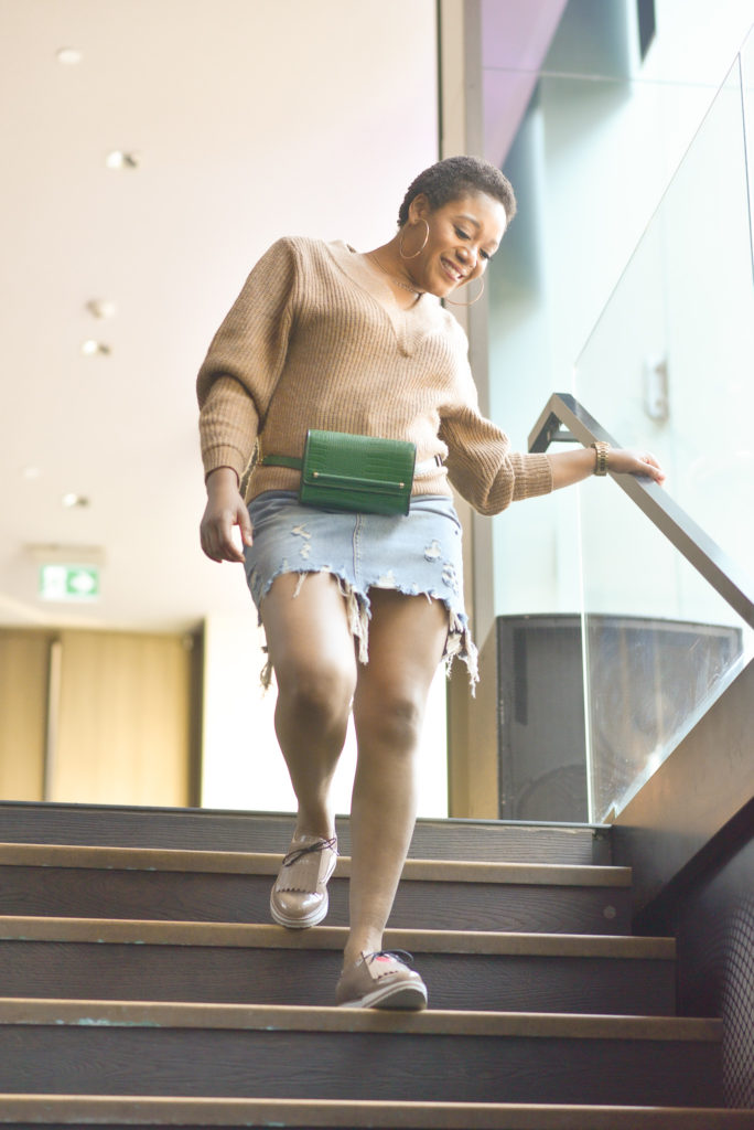 Distressed Denim mini-skirt and belt bag