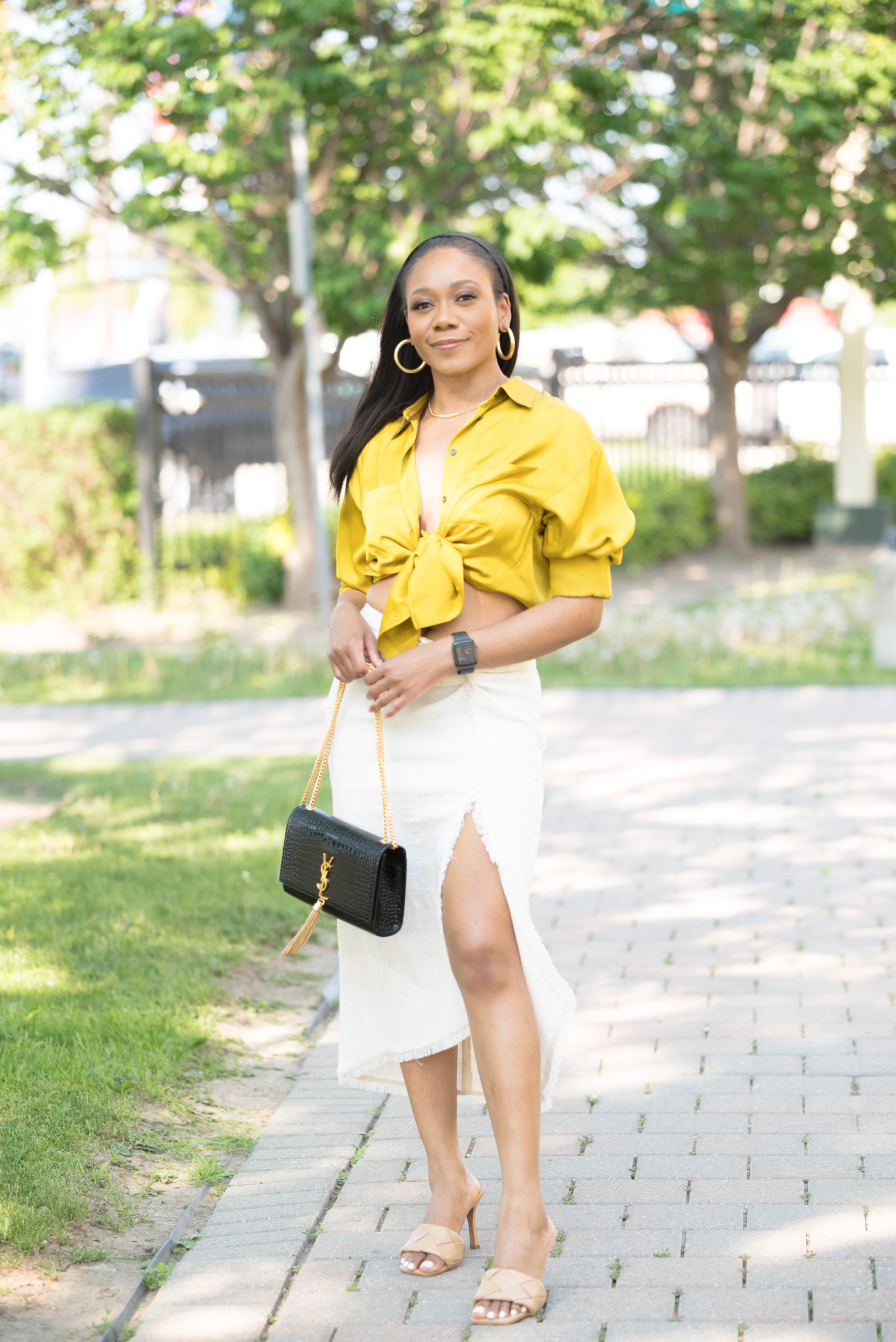 Cropped shirt and midi-skirt