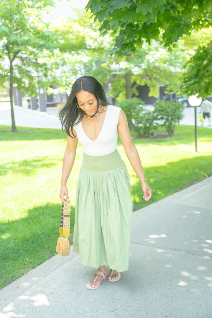 A spring midi skirt outfit, by Toronto fashion and lifestyle blogger Kim